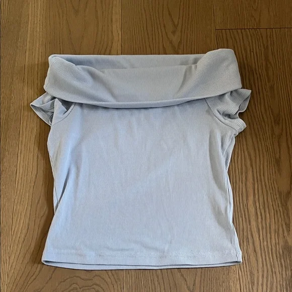 GU Women’s Off-Shoulder Ribbed Camisole in Light Blue - Picture 2 of 7